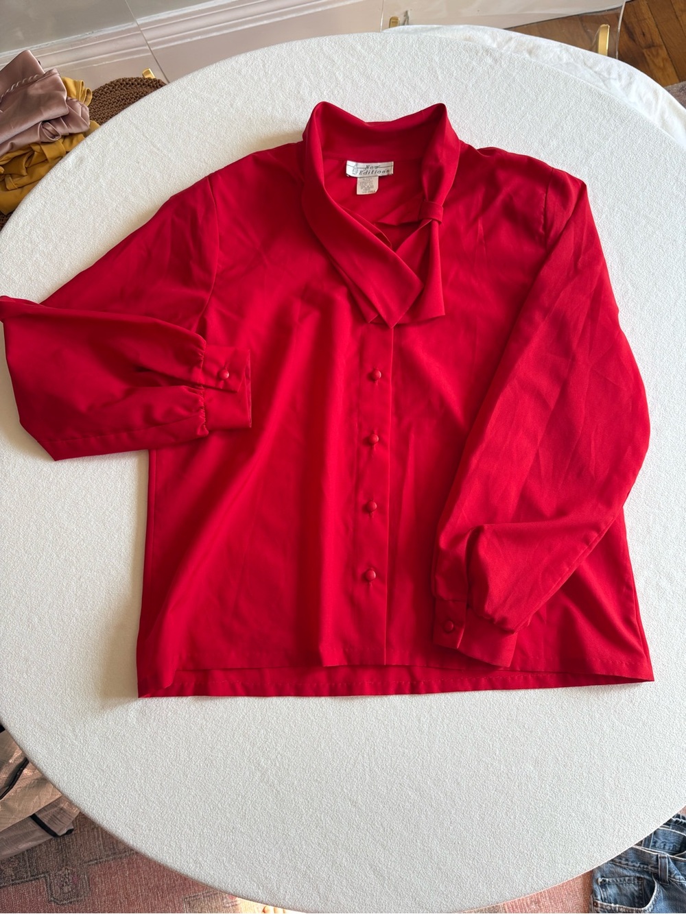 Vintage Cherry Red Tie-Neck Blouse